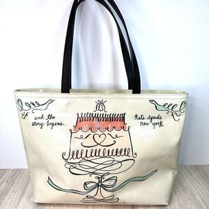 Kate Spade Wedding Tote Bag New York Cake The story begins cream straps FLAW SEE